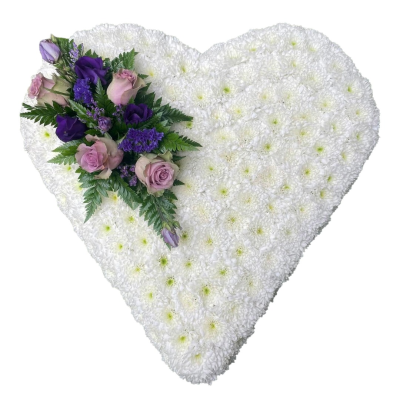 Loving Heart Tribute - A beautiful funeral heart tribute in fresh white tones with a delicate accent of soft colour and greenery.